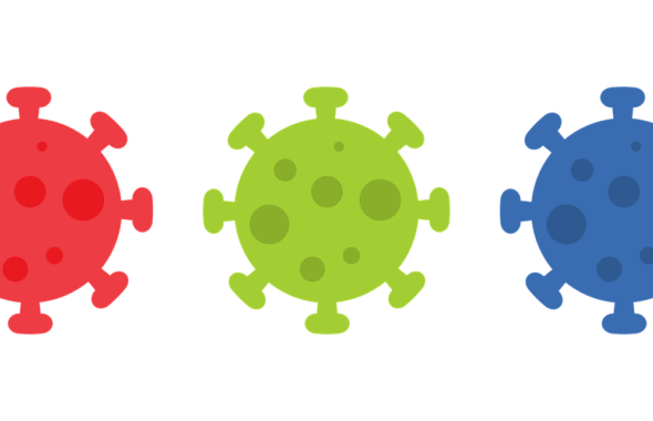 Bilder på animerade virus i tre färger